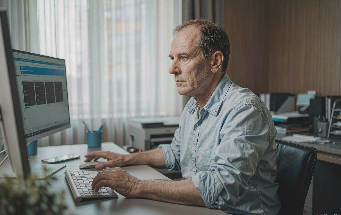 Operations manager reviewing workflow dashboards at a desk